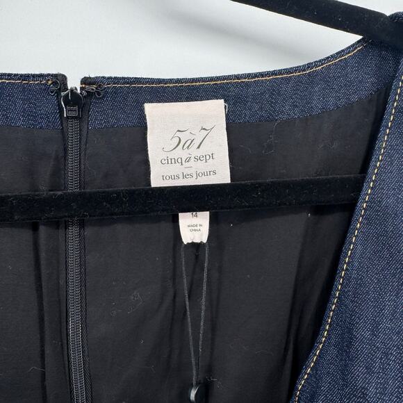 Cinq A Sept Indigo Lani Denim Mini Dress Sz 14 NWT Cut Out Waist - Picture 3 of 10